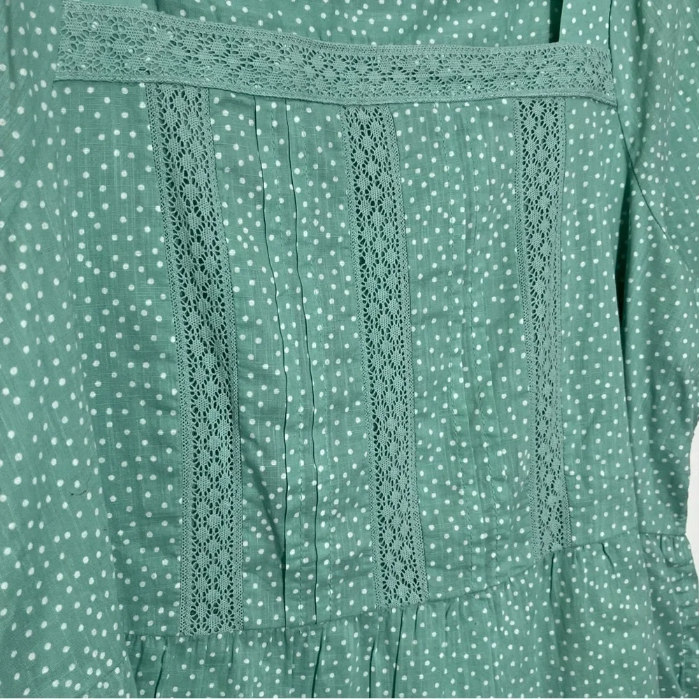 NWT LOFT Babydoll Cottage Core Green Square Neckline Puff Sleeve Green Top